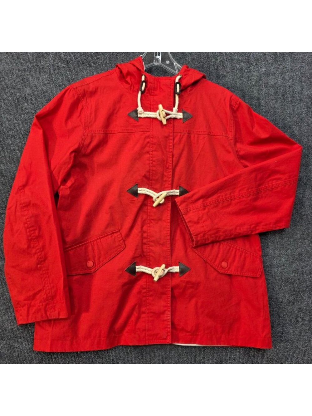 Boden Hooded Toggle Button Coat Jacket 14 Red Cotton Outdoor Layers Sailor Chic